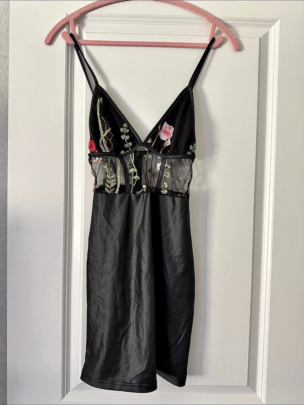 Black Floral Mesh Slip Dress Like New